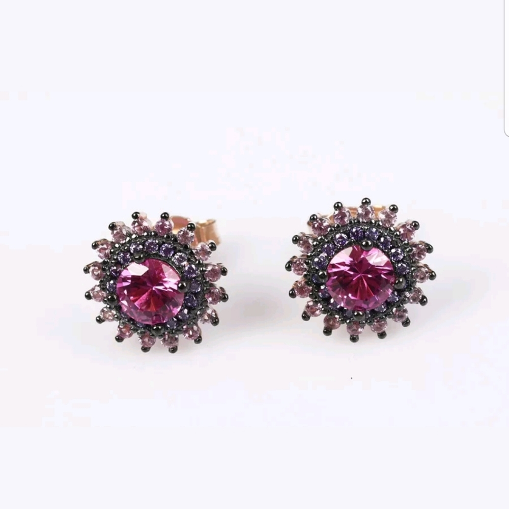 Ruby & Amethyst rose gold red sun earring studs